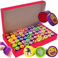 KRUZZEL Stempel Kinder Stempelset 60 Stück, Hautfreundliche Tinte und abgerundete Gehäuse ohne scharfe Kanten