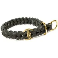 CopcoPet Hunde-Halsband Fettlederhalsband mit Zugstopp Ring, Messing, Leder, Geflochten, Handarbeit