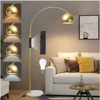 Jibenhome Stehlampe Wohnzimmer Dimmbar Gold, 3 Lichtmodi, Höhenverstellbare, Fußschalter, Speicherfunktion, Timer, Bogenlampe, Mit LED-Glühbirne