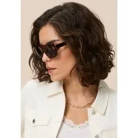 Laura Scott Sonnenbrille mit goldfarbenen Metalldetail am Bügelansatz braun gemusterter Vollrandrahmen, graue Gläser mit hohem Blendschutz