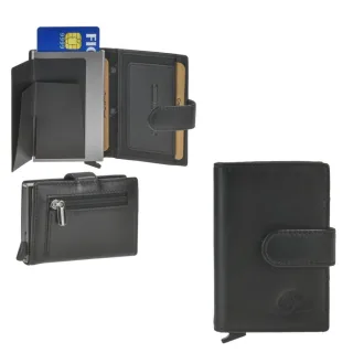 Kartenetui mit RFID-Schutz aus Leder schwarz-silber | Greenburry Royal Nappa | Kompakte Geldbörse mit Alucase für den sicheren und smarten Alltag.