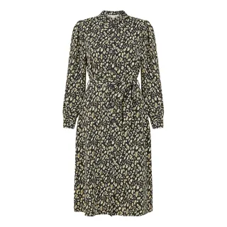 Yumi - Midi Hemd Kleid für Damen, Mit Kragen (Schwarz)