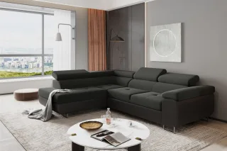 Ecksofa Sofa JADE Stoff Soft / Sawana Schwarz mit Schlaffunktion Ottomane Links