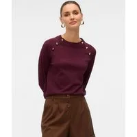 Vero Moda Strickpullover VMHAPPY LS O-NECK BUTTON PULLOVER BOO