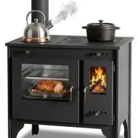 Prometey Festbrennstoffherd Küchenofen Holzherd R ECO INOX mit Edelstahlbackofen, linke Version, 7,0 kW