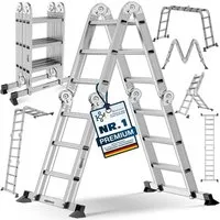MASKO Vielzweckleiter Aluminium 6in1 Mehrzweckleiter 4x3 Stufen, 360cm, bis 150kg belastbar, multifunktionale Gelenkleiter, Anlegeleiter, Steh- & Treppenleiter
