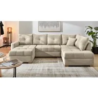 Jockenhöfer Gruppe Wohnlandschaft Abby U-Form, B: 313 cm, inkl. Schlaffunktion, inkl Bettkasten, große Liegefläche 273x147cm, Massivholz Füße