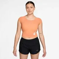 Nike Lauftop W NK TEMPO SWOOSH RUN DF SS mit Rundhalsausschnitt, normale Länge, ohne Verschluss, aus Polyester
