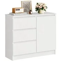 Yorbay Sideboard Weiß Kommode 80.5cm Beistellschrank mit 1 Türen und 3 Schubladen, 1 versteckten kleinen Schublade Maße:80.5x35x79cm