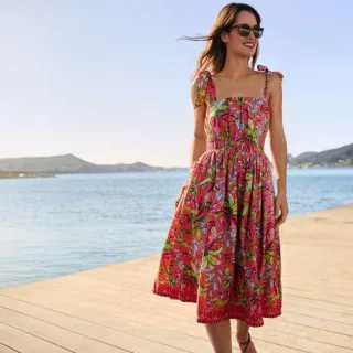 Musselin-Midikleid Gemustert, Damen,  Orange, Baumwolle, by Lands' End