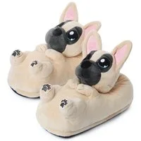 Corimori Tier Pantoffeln für Erwachsene Einheitsgröße 34-44 Plüsch Hausschuhe (Packung, Geschenk) EU Einheitsgröße 34-44, Frenchie Zorro, für Kinder und Erwachsene