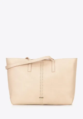 Wittchen Damen-Einkaufstasche aus Kunstleder mit Nieten, beige, Öko-Leder