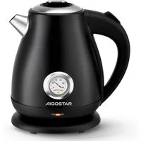 Aigostar Wasserkocher Retro Edelstahl Wasserkocher mit Temperaturanzeige, 1,7L, 2200 W, Retro Edelstahl Wasserkocher mit Temperaturanzeige, 1,7L