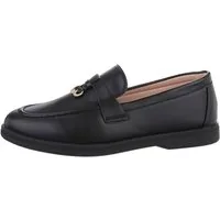 Ital-Design Damen Mokassins Freizeit Slipper Blockabsatz Mokassins in Schwarz
