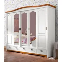 OTTO home Schiebetürenschrank Konrad, Landhausstil, rustikal, mit Schubladen + Spiegel, Kassetten (B/H/T ca. 249 cm x 207 cm x 64 cm) massive Kiefer, FSC®-zertifiziert, Messinggriffe