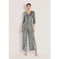 MADELEINE Jumpsuit Eleganter Pailletten-Einteiler Glanzoverall mit V-Ausschnitt, weiten Culotte-Beinen und 3/4-Arm
