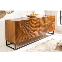 riess-ambiente Sideboard SCORPION 180cm braun / schwarz · Anrichte aus Mango-Massivholz (Einzelartikel, 1 St), Kommode mit 3D Schnitzereien · Metall · 4 Türen & 4 Fächer · Design
