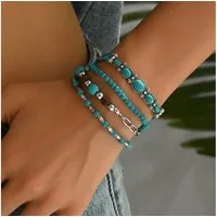The Beauty House Armband Türkises Armband-Set Mehrteiliges Perlenarmband im Boho & Vintage Stil