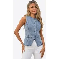 Imily Bela Jeansweste Damen Denim mit Rundhalsausschnitt und Knopfleiste Slim Fit (Packung, 1-tlg., 1per-Pack) in Unifarbe