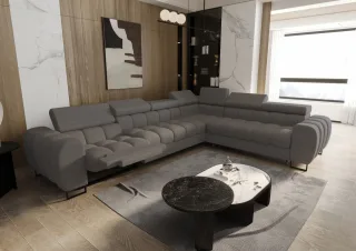 Ecksofa Schlafsofa BASTIEN RELAX in Stoff Aragon Dunkelgrau Ottomane Rechts