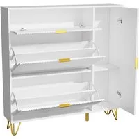 FUROKOY Schuhbank Schuhschrank Schuhregal mit Klappen und Fächern, Schuhkipper für Eingangsbereich, Flur, 24 x 110 x 118.5 cm, Weiß