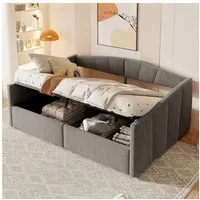 Merax Daybett Polsterbett mit Lattenrost & Armlehnen (Kinderbett Jugendbett, 1 tlg), Tagesbett Samtstoff Schlafsofa 140x200cm mit hydraulischem Bettkasten
