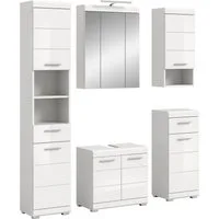 welltime Badmöbel-Set SIENA, 5 teilig, inklusive LED Beleuchtung, bestehend aus:, (Set, 5-St., TOPSELLER), Hochschrank, WBU, Spiegelschrank, Unterschrank, Hängeschrank
