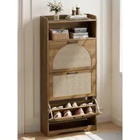 FiveWillowise Schuhschrank mit Rattan-Finish, 3 Türen & offenem Bereich, Braun, 60 × 24 × 137 cm (1-St) mit verstellbaren Fächern, ideal für Diele, Wohnzimmer und Flur
