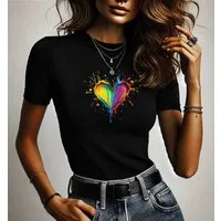 RMK Print-Shirt T-Shirt Damen Kurzarm Love Liebe Herz Heart Rundhals aus 100% Baumwolle