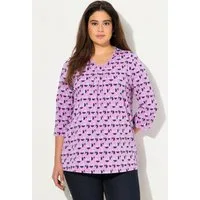 Ulla Popken T-Shirt T-Shirt A-Linie V-Ausschnitt Zierfalten 3/4-Arm