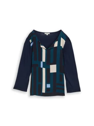 Tom Tailor - Langarmshirt im Material-Mix blau - Gr. - L