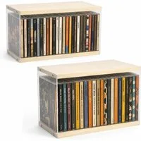BlingBin CD-Regal CD-Halter aus Holz und Acryl, stapelbare CD-Ständer für bis zu 60 CDs, CD-Tischständer 2-tlg., CD-Aufbewahrung für Standard-CD-Hüllen, Medien-Organizer