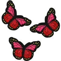 maDDma Aufnäher 3 Schmetterling Aufbügler bestickt Farb-/ Größenwahl, Polyester, Polyethylen Schicht, 46 x 78 mm rot