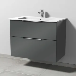 Sanipa 3way Waschtischunterbau zu Duravit ME by Starck Waschtisch mit 2 Auszügen, Anthrazit-Glanz UF72579