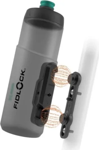 Fidlock Twist Antibacterial Trinkflasche inkl. magnet-mechanischem Flaschenhaltersystem für Fahrradrahmen transparent schwarz/hellgrüne Staubkappe 600 ml