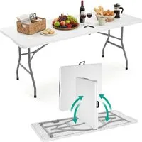 TLGREEN Gartentisch Klappbar 180x75x74cm, Buffettisch Kunststoff mit Rattan-Optik (Campingtisch Outdoor bis 150kg Belastbarkeit, Wetterfest Partytisch mit Tragegriff & Gummifüßen), Klapptisch für Garten/Terrasse/Balkon/Grillveranstaltung