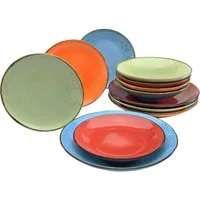 CreaTable Tafelservice Geschirr-Set NATURE COLLECTION Mediterran (12-tlg), 4 Personen, Steinzeug, Teller Set, Service, 12 Teile, für 4 Personen