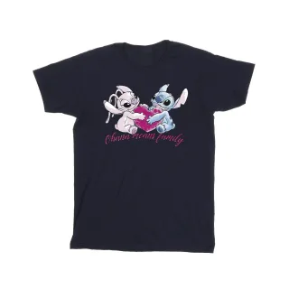 Disney Mädchen Lilo und Stitch Ohana Herz mit Engel Baumwolle T-Shirt (Marineblau)