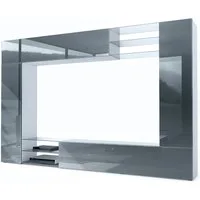 Vladon Wohnwand Mirage, (Anbauwand mit Rückwand mit 2 Türen, 2 Klappen und 6 offenen Glasablagen), Weiß matt/Grau Hochglanz (262 x 183 x 39 cm)