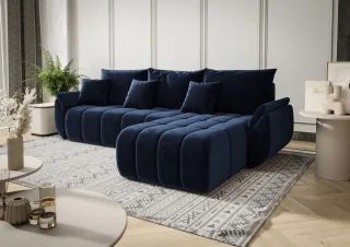Ecksofa Schlafsofa LOUISE Stoff Monolith Dunkelblau Ottomane Rechts
