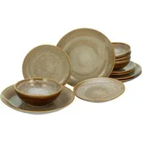 CreaTable Tafelservice Reactive Nostalgic Cognac (12-tlg), 4 Personen, Steinzeug