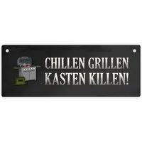 speecheese Metallschild Chillen, grillen, Kasten killen Metallschild XL mit Grill Motiv