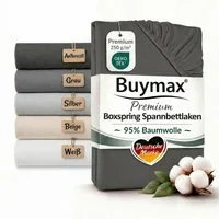 Buymax Spannbettlaken Premium Jersey für Boxspringbett, 95% Baumwolle, bis 35 cm, Jersey, Gummizug: Rundumgummi, (1 Stück), Premium Baumwolle Jersey 250g/m², weich & elastisch, bis 35cm Steghöhe