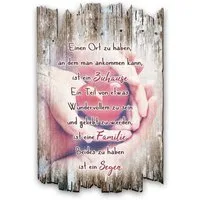 Kreative Feder Holzbild Zuhause Familie Segen, Herz (1 St), mit Spruch & Motiv, Shabby Style, aus Holz, 30x20cm