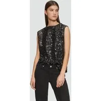 QS Blusenbody Bluse Unterlegtes Blusentop mit Pailletten und Rundhalsausschnitt