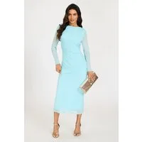 FS Collection Abendkleid Damen Abendkleid Maxikleid Partykleid Langarm Elegant Figurbetont (XS (EU:36 / UK:8) · S (EU:38 / UK:10) · M (EU:40 / UK:12) · L (EU:42 / UK:14) · XL (EU:44 / UK:16), 4 Farben: Teal, Rot, Grün und Aqua) Drapierter Ausschnitt,