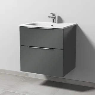 Sanipa 3way Waschtischunterbau zu Geberit Renova Plan Slim Waschtisch mit 2 Auszügen, Anthrazit-Glan UF68679