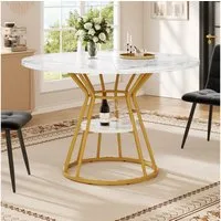 Flieks Esstisch runder Tisch mit Ablagen Marmoroptik (100x76 cm, 1-St., 1 Tisch), Küchentisch mit Stauraum, Metallbeine mit verstellbaren Fußstützen