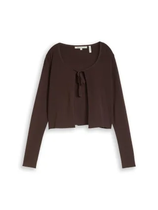 Denim Tom Tailor - Cardigan mit Schleifen-Detail cool dark brown - Gr. - S