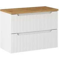 Lomadox Waschbeckenschrank NEWPORT-56-WHITE Waschtischunterschrank, 80cm breit, weiß mit Eiche, gerillte Front